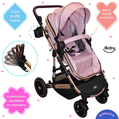 Carriola 6 En1 | Mecedora | Autoasiento | Amalfi - Rosa - Ibaby