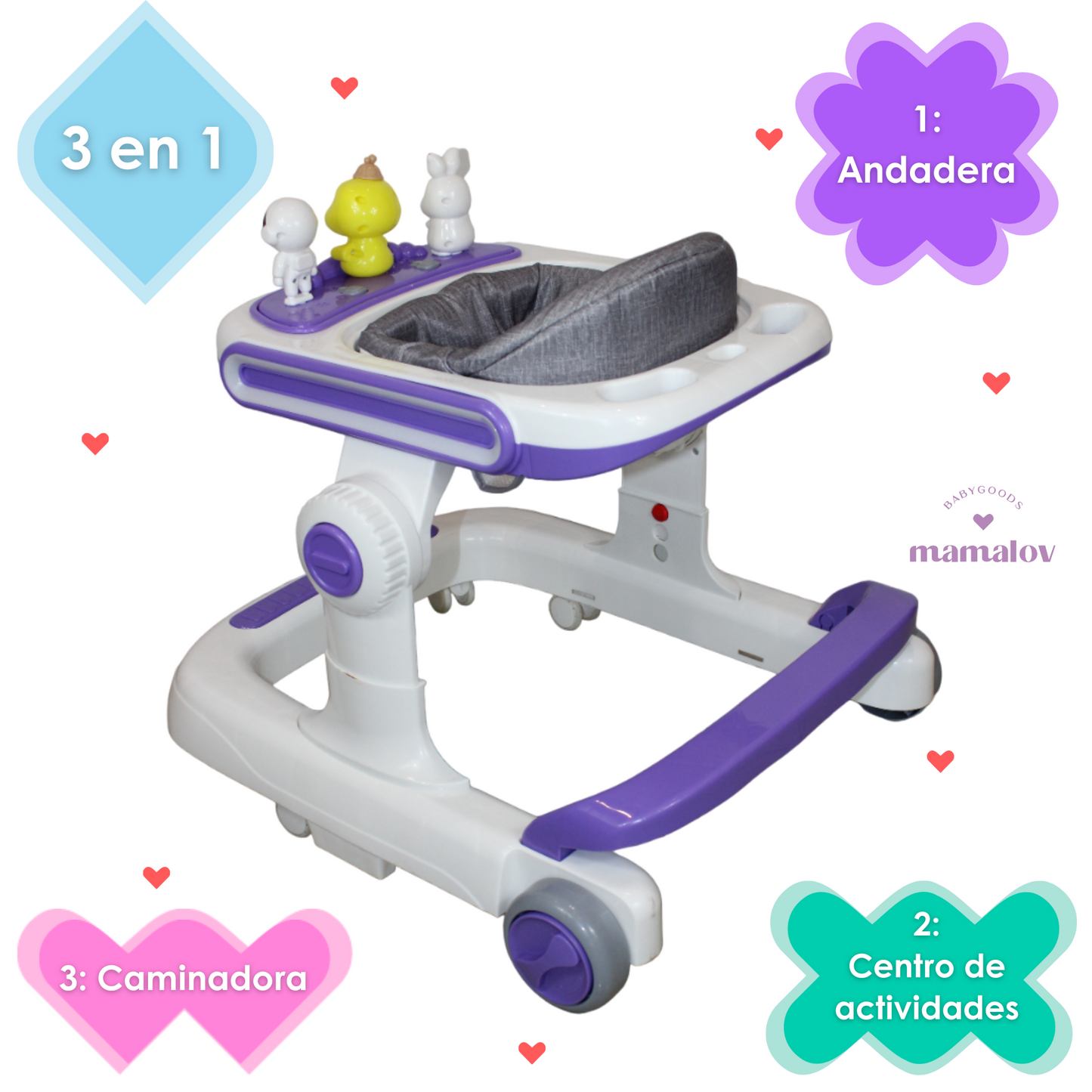 Andadera Y Caminadora Para Bebés 3 En 1 Musical - Morado - Ibaby