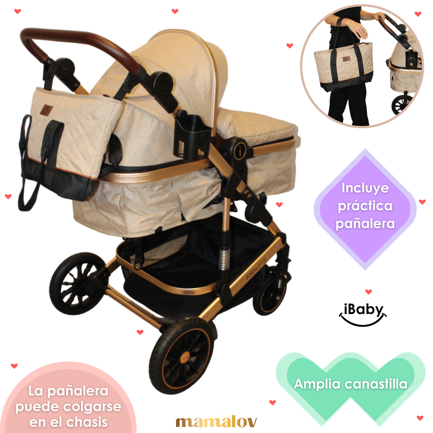 Carriola 6 En1 | Mecedora | Autoasiento | Amalfi - Beige - Ibaby