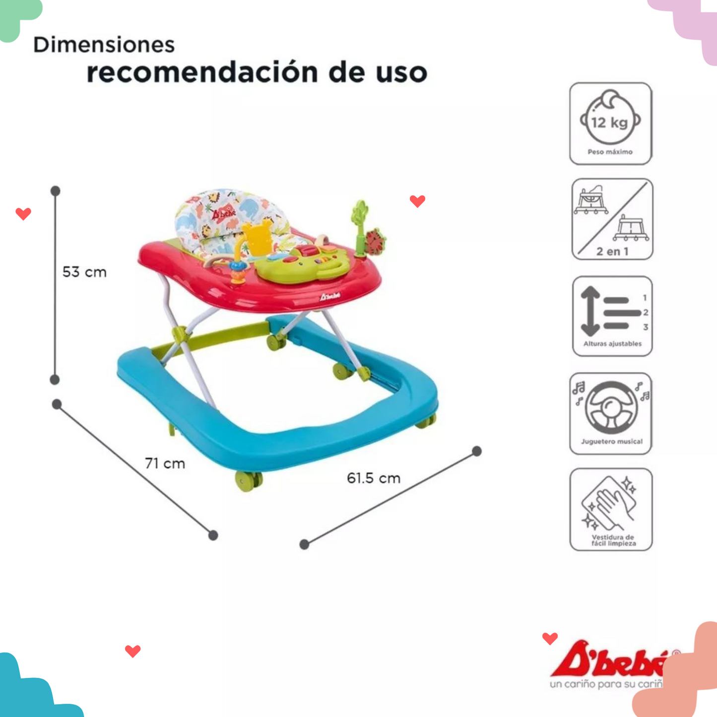 Andadera Jungle 2 en 1 Rojo D´bebe 81Rojo
