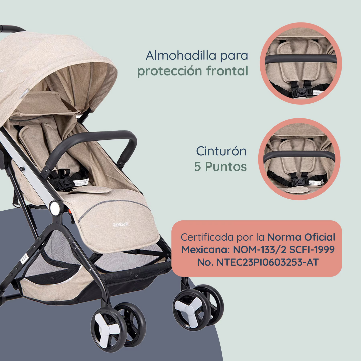 Carriola Para Bebé Plegado Compacto Flex - Beige - Bebesit