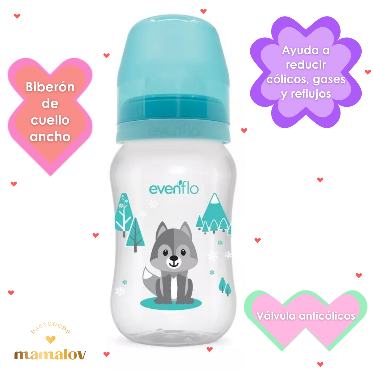 Set 2 Biberones Anticólicos y 1 Vaso Entrenador - Lobo - Evenflo