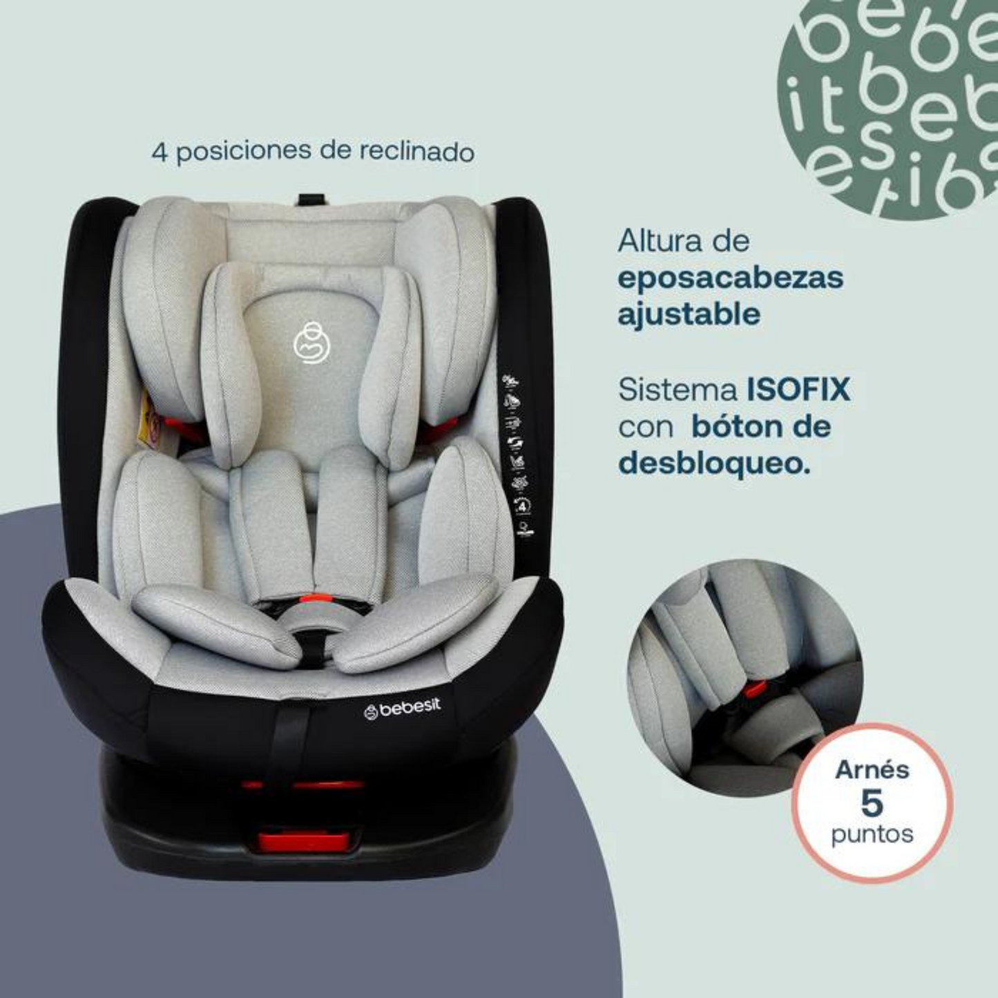 Autoasiento Para Carro Isofix Saturno Gris - Bebesit