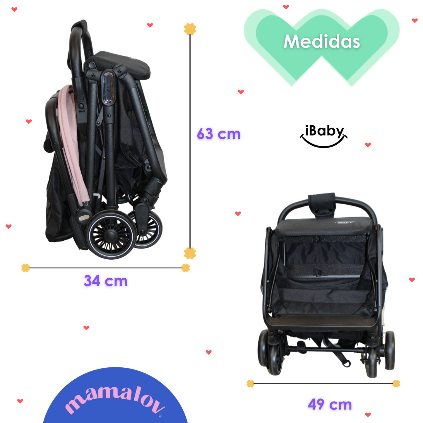 Carriola De Bebé | Compacta | Ligera | Mini Bit - Rosa - Ibaby
