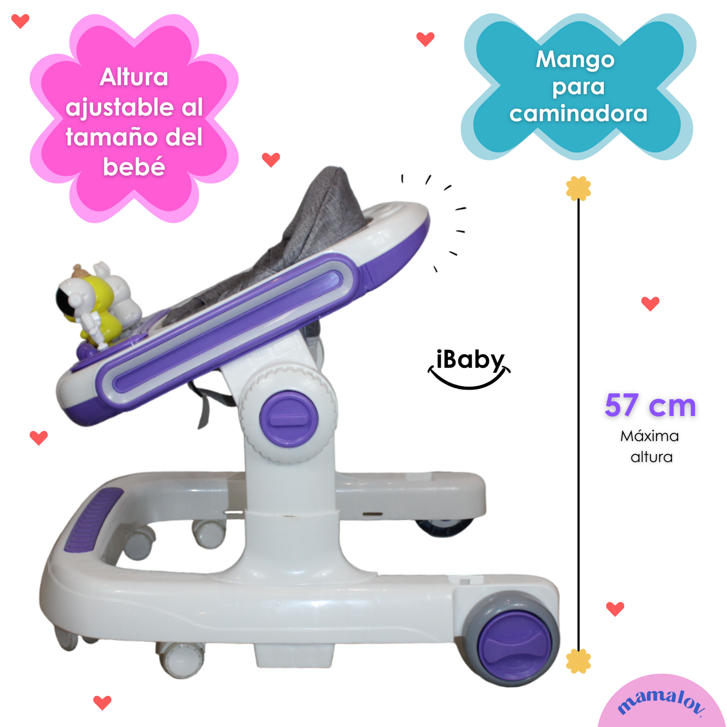 Andadera Y Caminadora Para Bebés 3 En 1 Musical - Morado - Ibaby