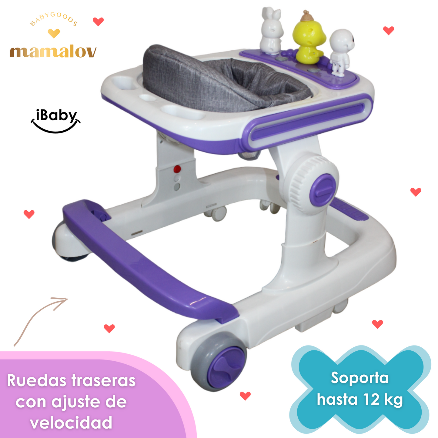 Andadera Y Caminadora Para Bebés 3 En 1 Musical - Morado - Ibaby