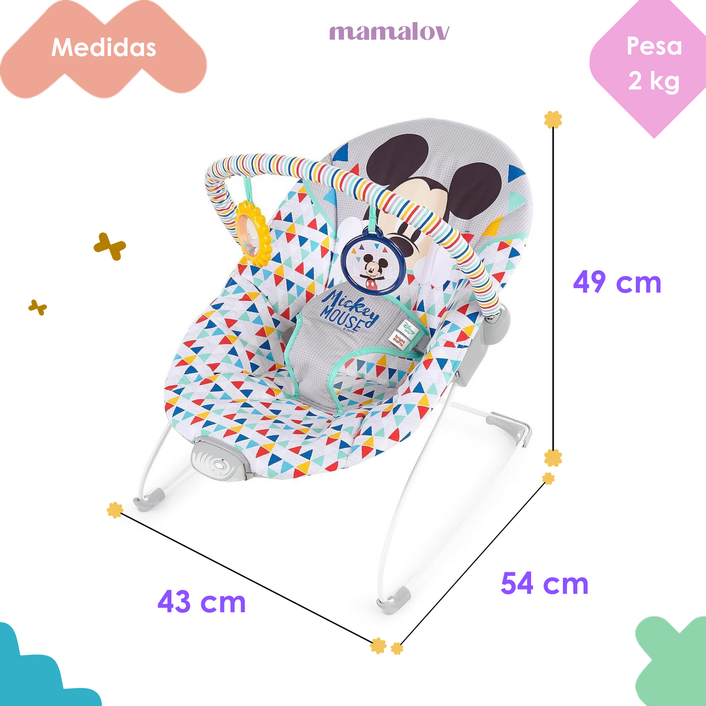 Silla Bouncer Vibradora Mickey Mouse Happy Triangles 11896 - Bright Starts