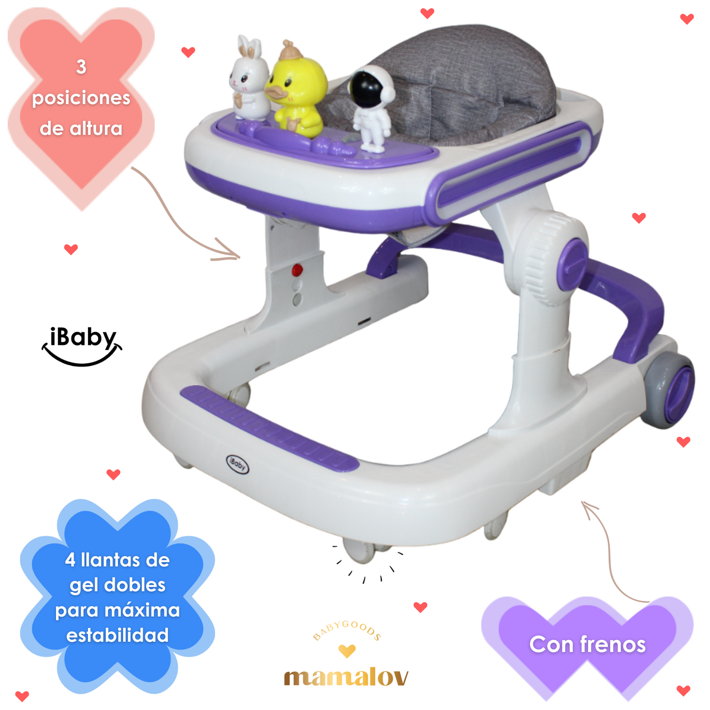 Andadera Y Caminadora Para Bebés 3 En 1 Musical - Morado - Ibaby