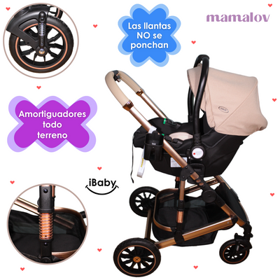 Carriola 4 en 1 Reversible Con Portabebé Alessia - Beige - iBaby