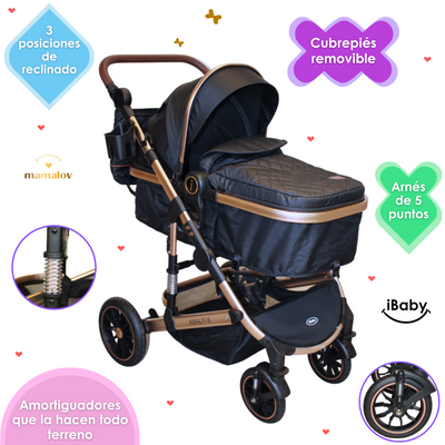 Carriola 6 En1 | Mecedora | Autoasiento | Amalfi - Negro - Ibaby