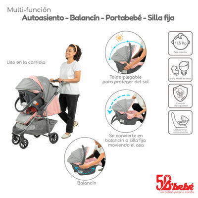 Carriola D´bebé reversible multi-funcional Travel System Max Rosa