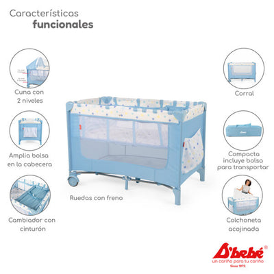 Cuna Corral Con Mosquitero D Bebé Rest Plegable Azul