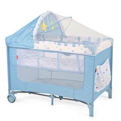 Cuna Corral Con Mosquitero D Bebé Rest Plegable Azul