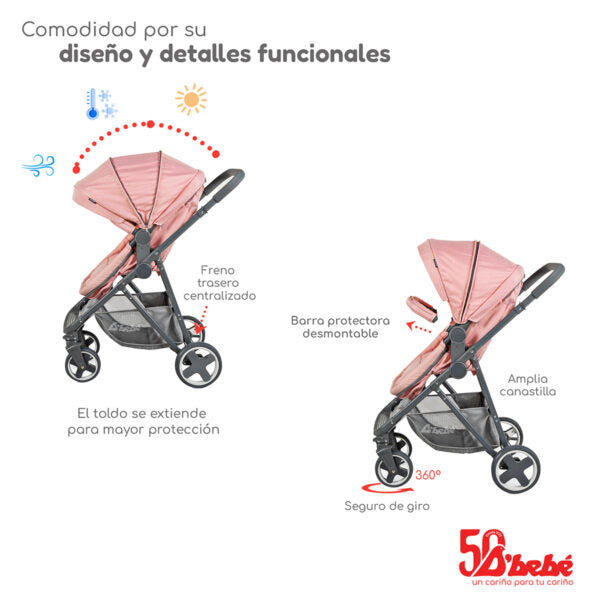 Carriola D´bebé Travel System Prince Rosa
