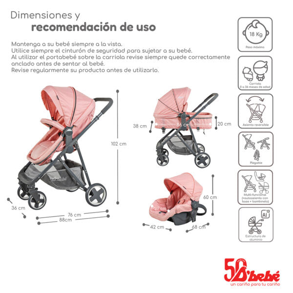 Carriola D´bebé Travel System Prince Rosa