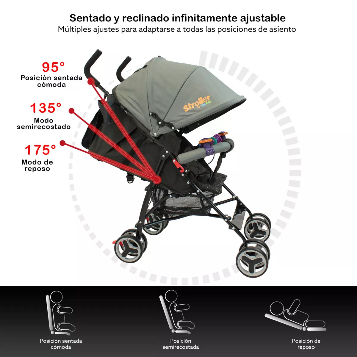 CARRIOLA DE BASTON KOOL BABY CAR-104 GRIS