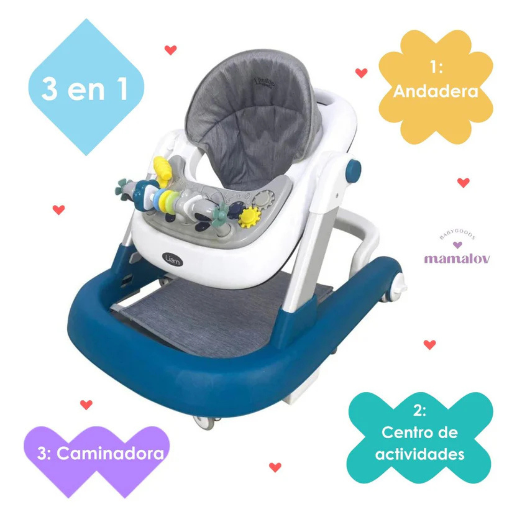 Andadera Para Bebé 3 En 1 Liam Lifestyle By Infanti Turquesa
