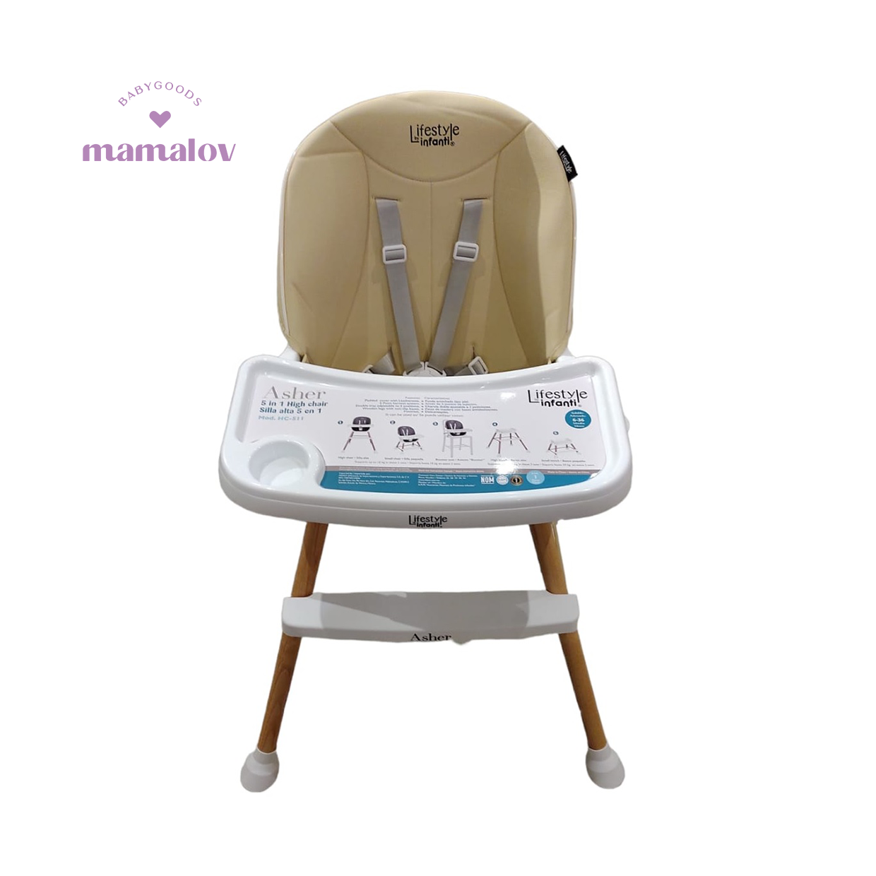 Silla Alta 5 en 1 Asher - Sand HC511 Infanti