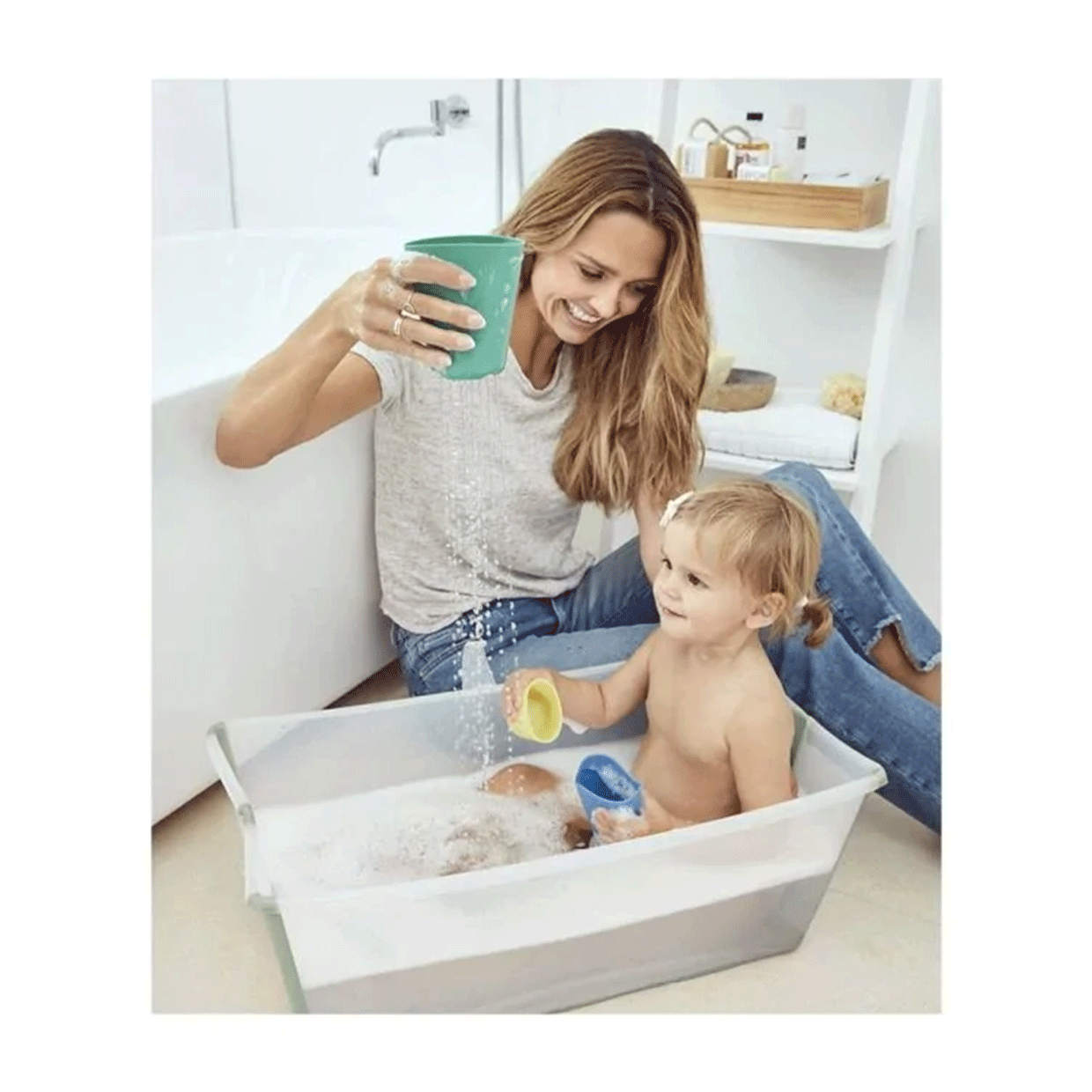 bañera bebe stokke Bañera Plegable para Bebes Flexi Bath XL + Hamaca Stokke Verde Transpa – Mamalov