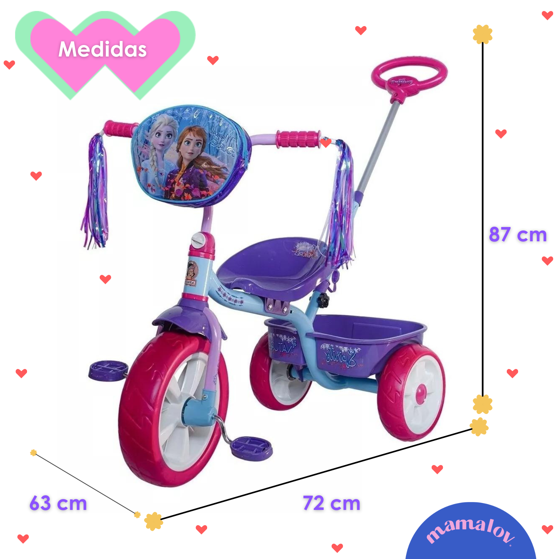 Triciclo Para Ni o Frozen Con Barra Empuje Rosa Apache Mamalov