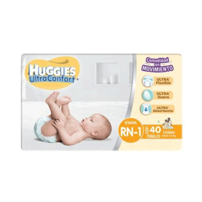 Pañales Huggies UltraConfort Etapa 1 Recien Nacido 40 piezas 64543