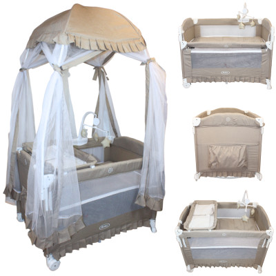 Cuna Corral Colecho Mecedora Con Móvil Y Mosquitero Titi Ibaby Beige