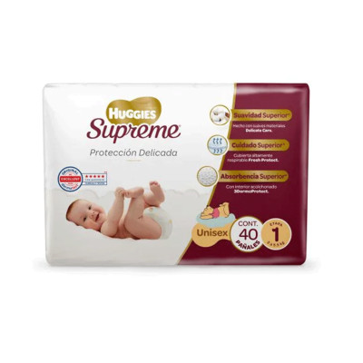 PAÑAL HUGGIES SUPREME ETAPA 1 UNISEX 40 PIEZAS